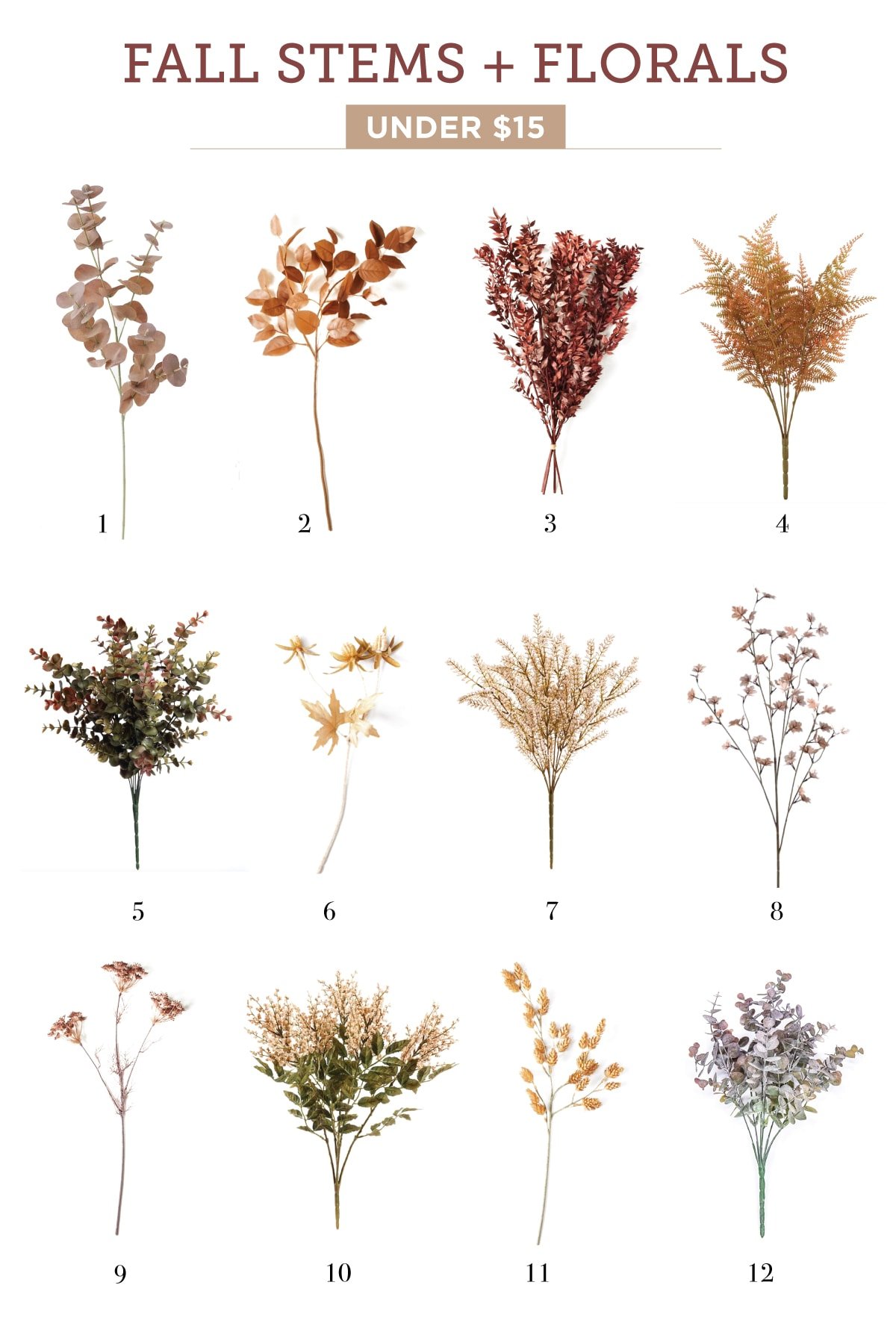faux fall stem and floral roundup under 15