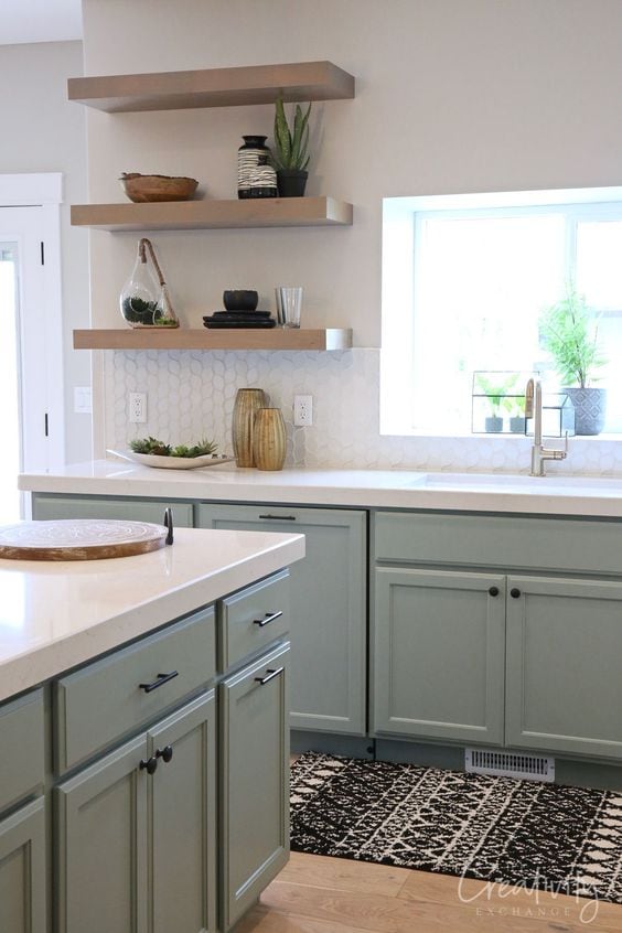 sherwin williams acacia haze kitchen cabinets