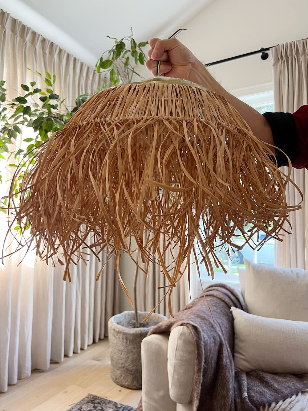 how to make a diy boho raffia flush mount ceiling light