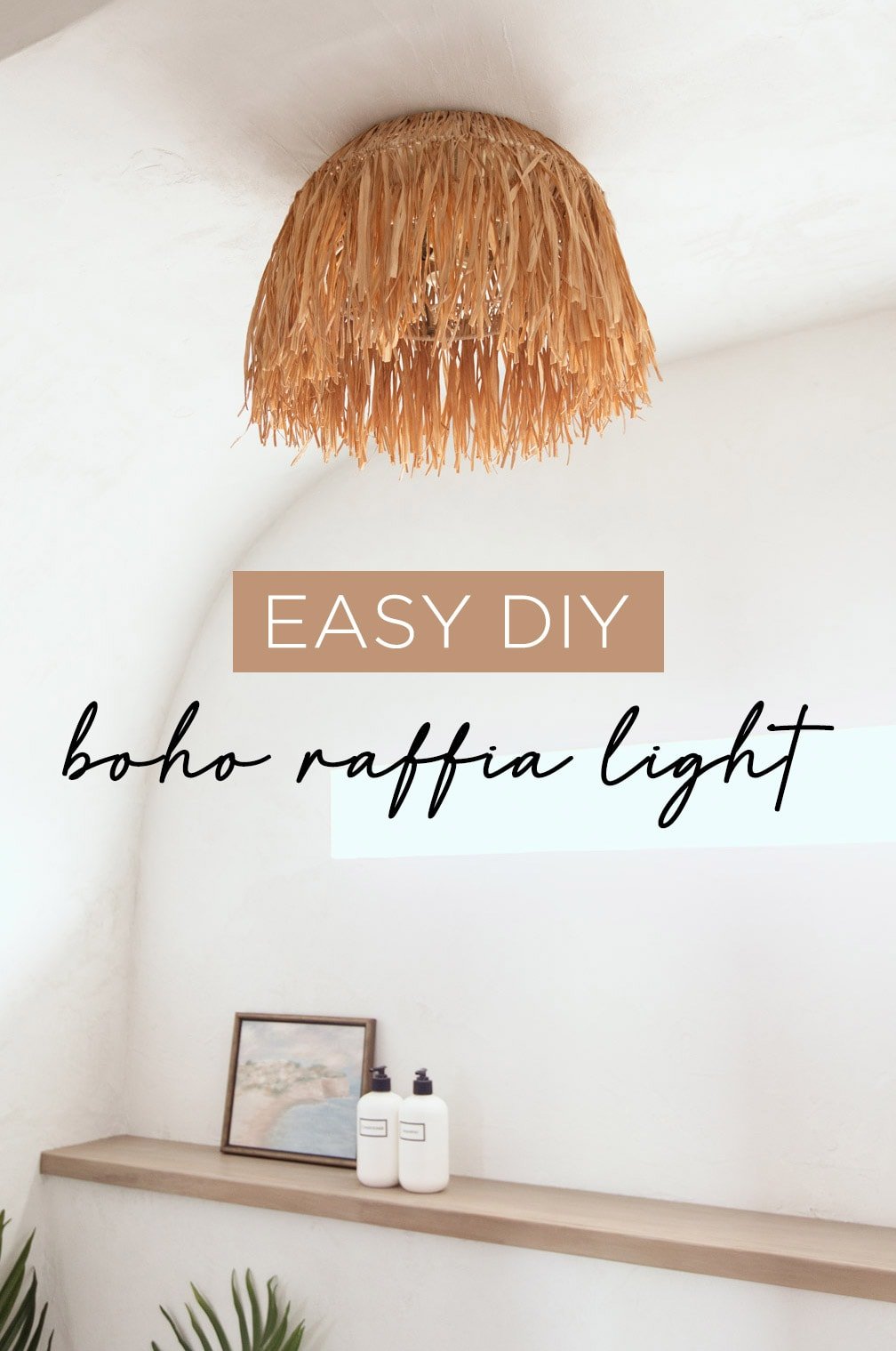 easy diy boho raffia fringe flush mount ceiling light