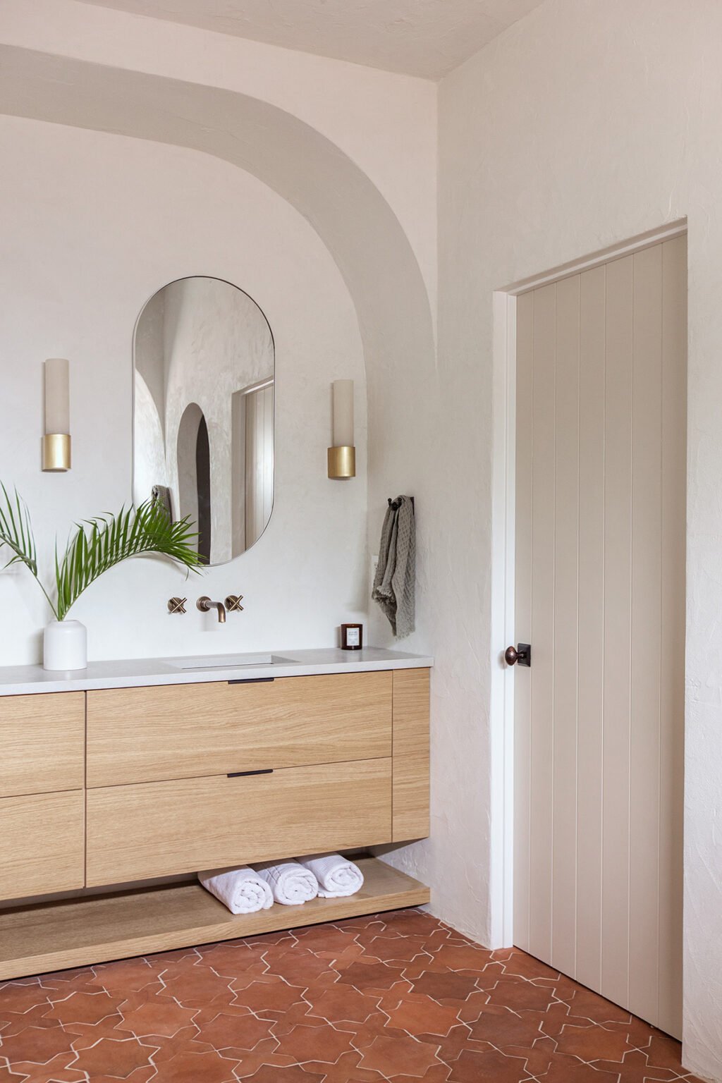 Modern Mediterranean Bathroom Reveal - Jenna Sue Design