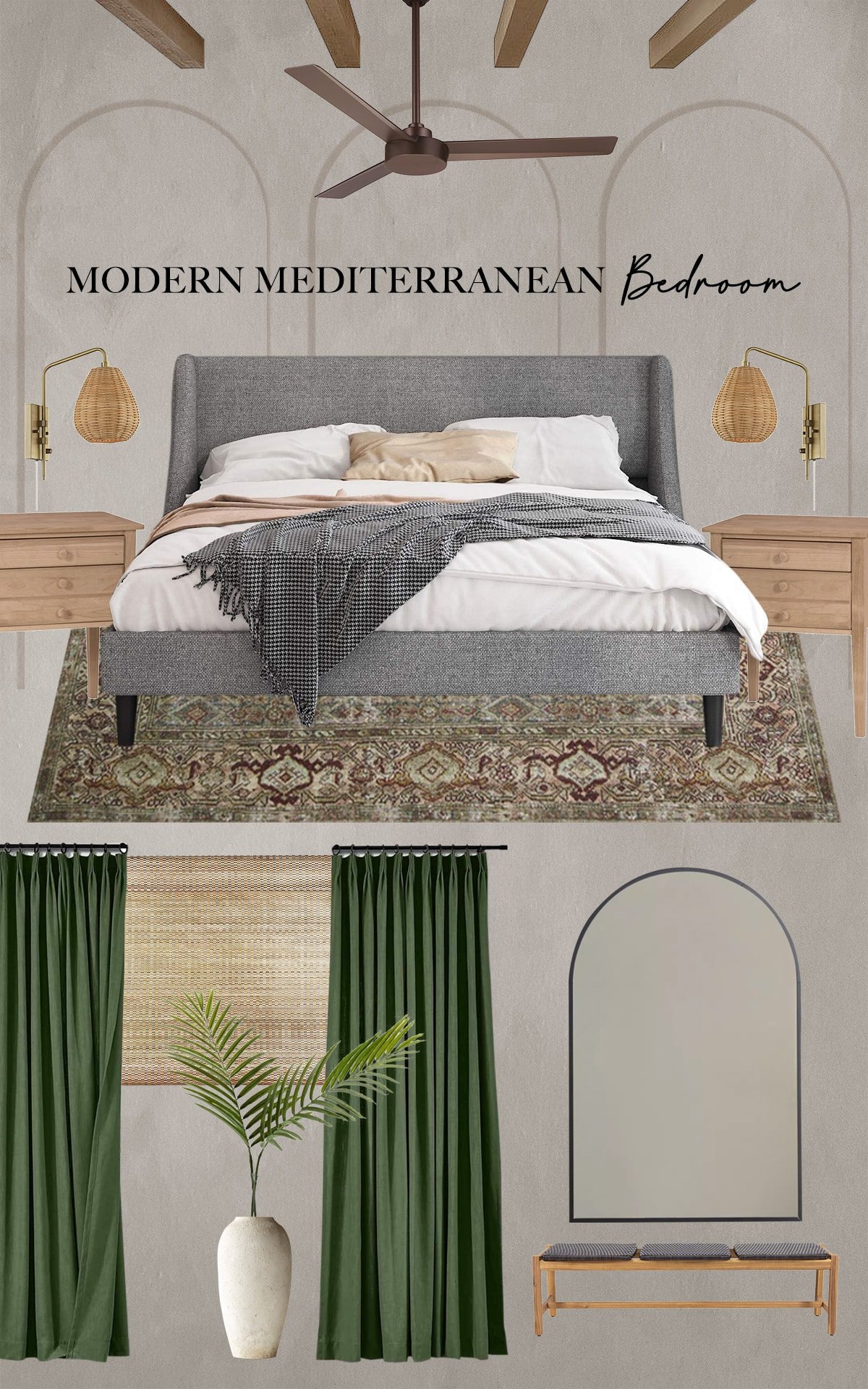 modern mediterranean bedroom design mood board