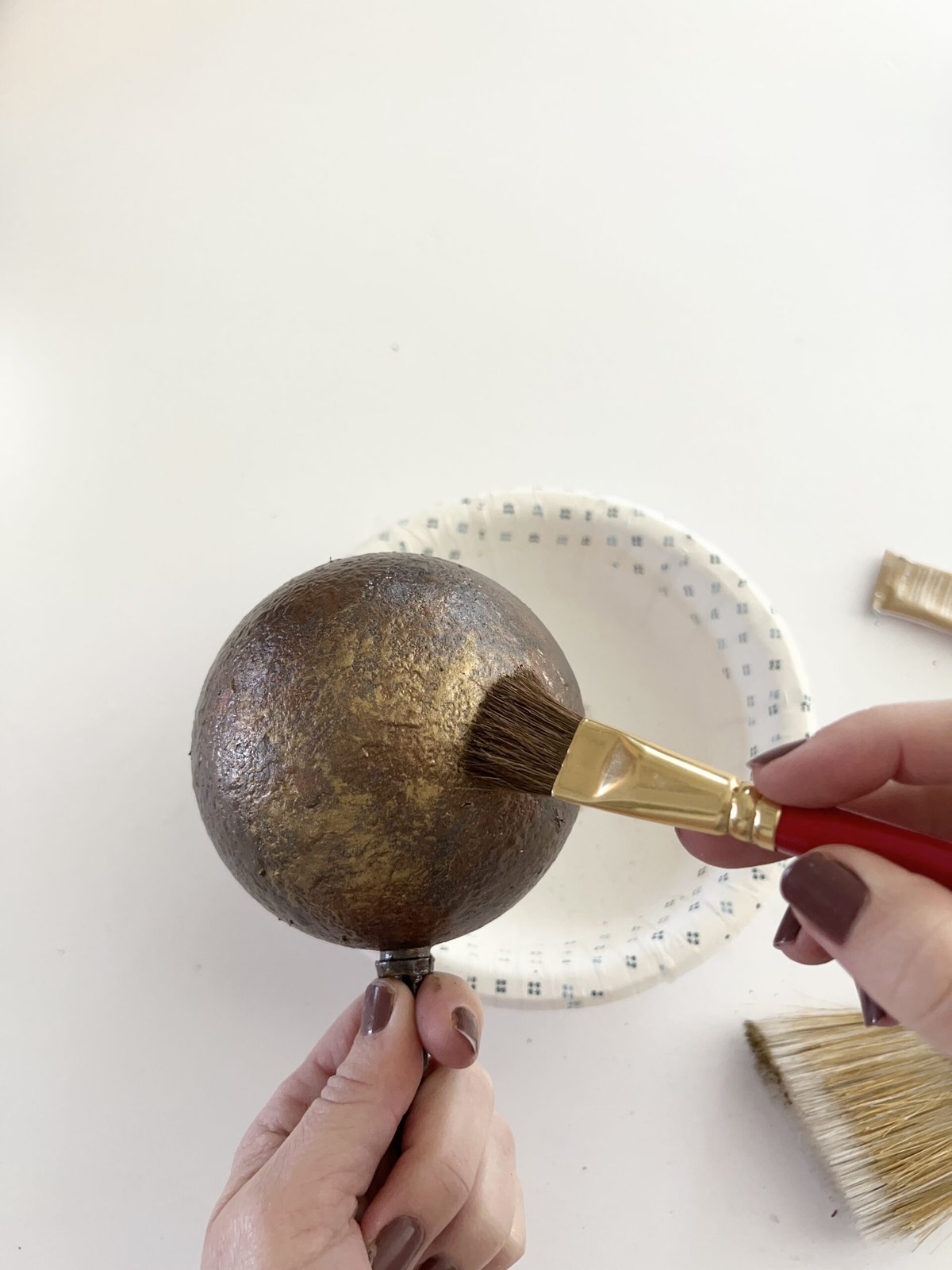 painted gold textured diy christmas ornaments 