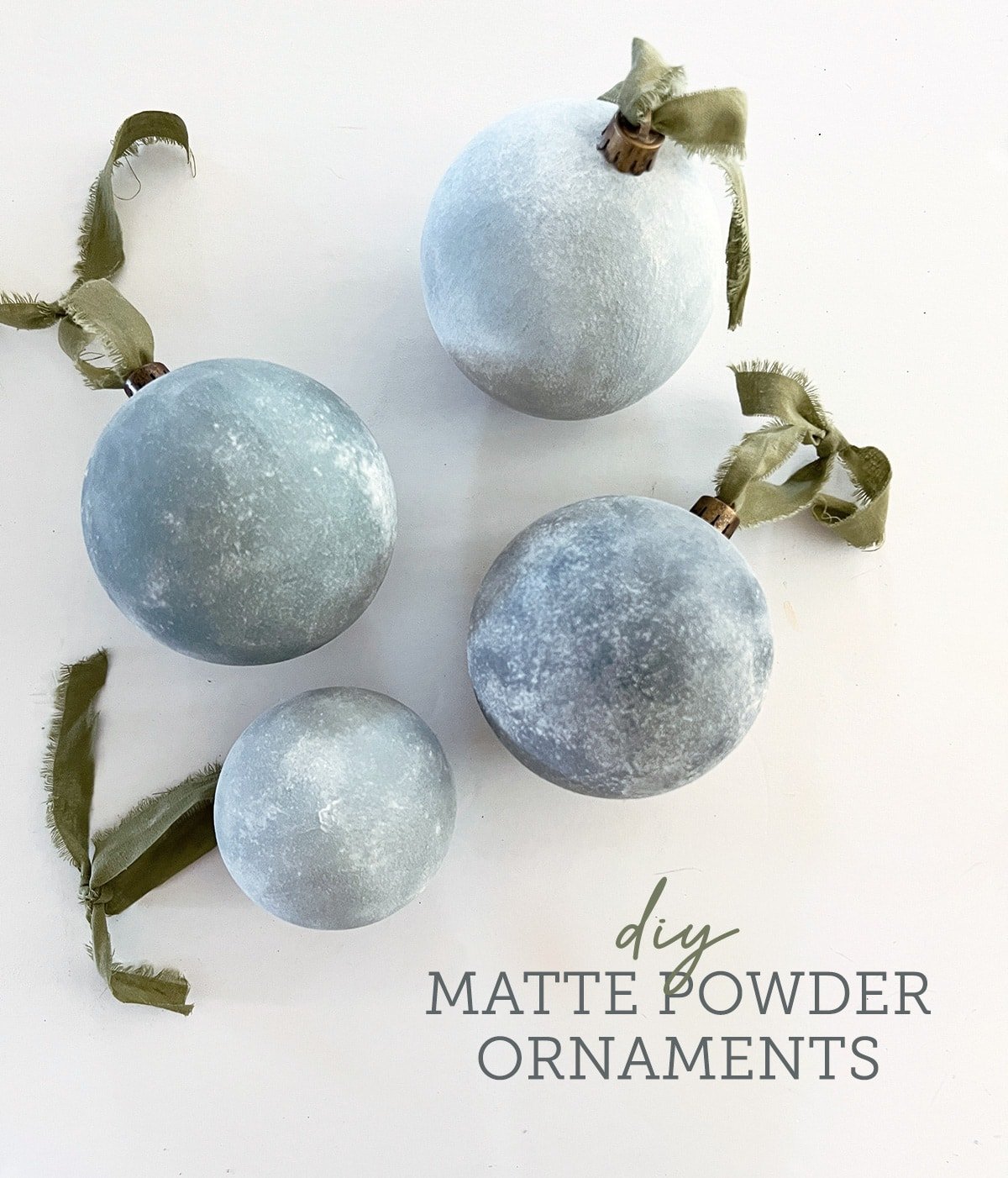diy blue matte powdered ornaments tutorial