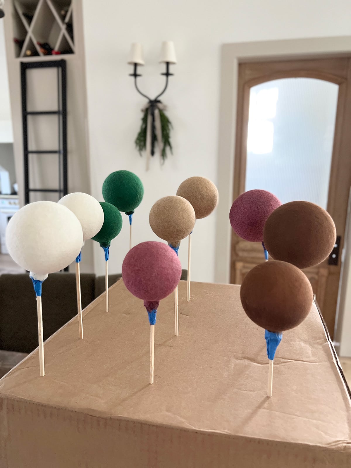 flocked velvet christmas ornaments drying