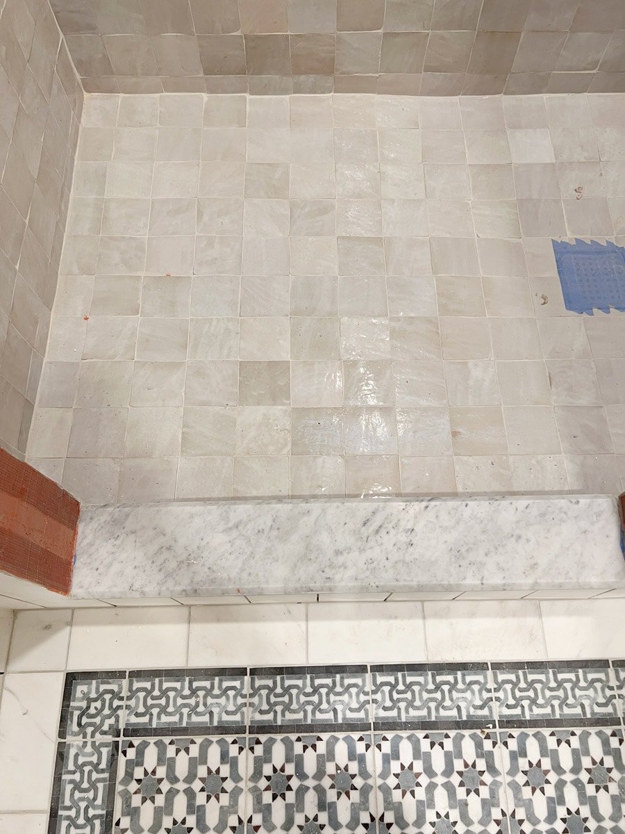 zellige shower floor tile
