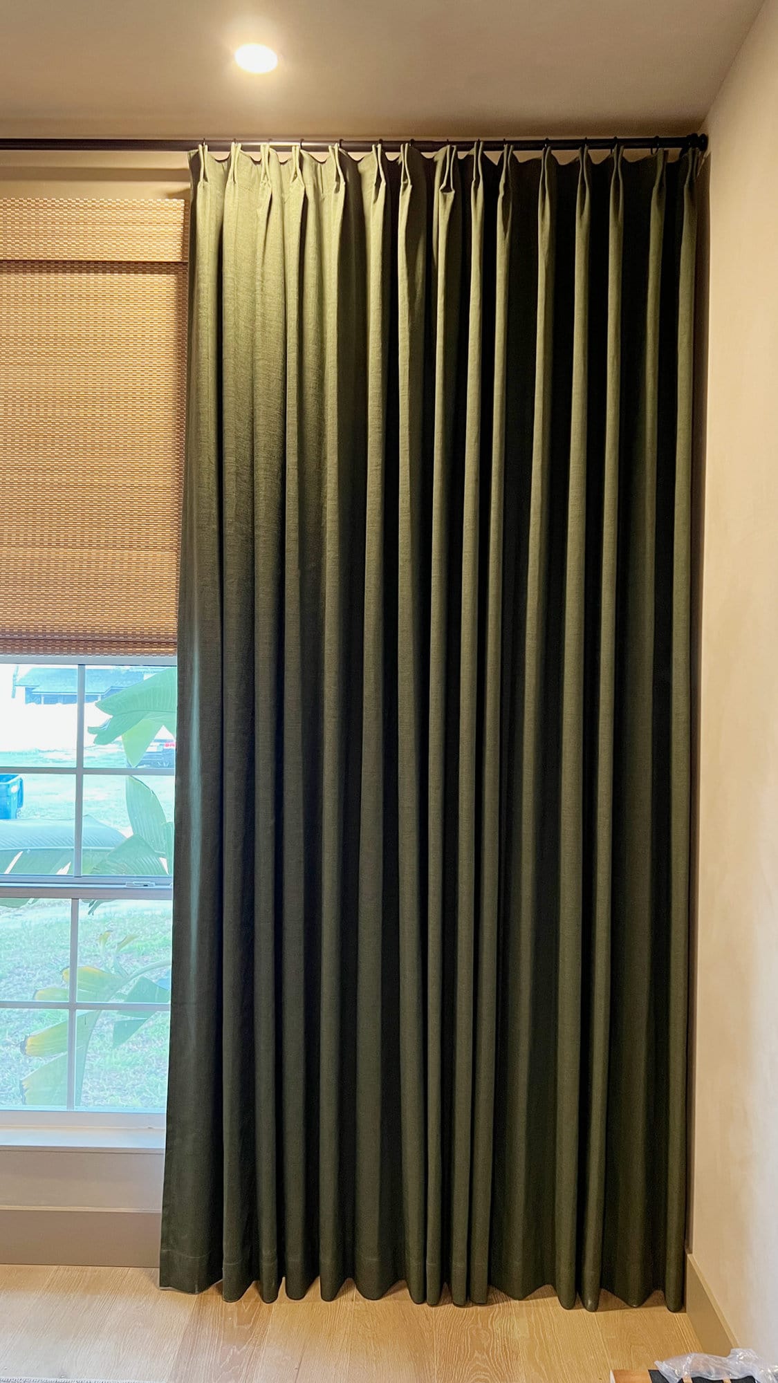 dark green linen pinch pleat curtain