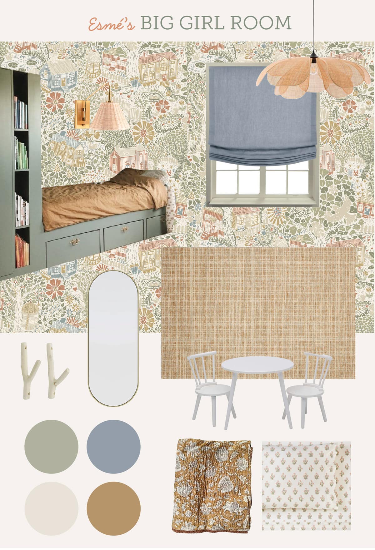 whimsical woodland scandanavian girls room design board