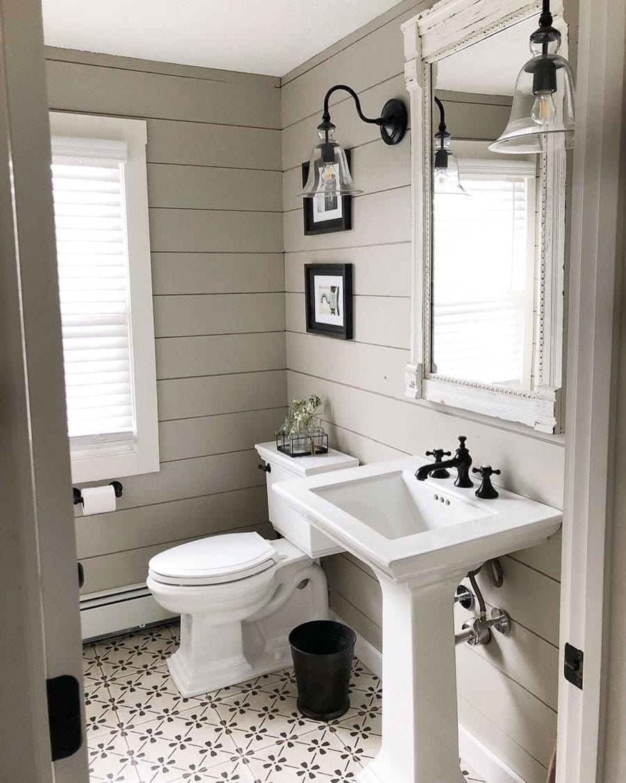 sherwin williams anew gray in a bathroom