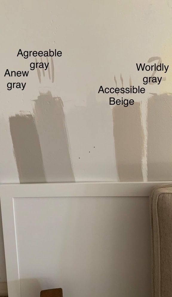 greige color sample comparison on wall