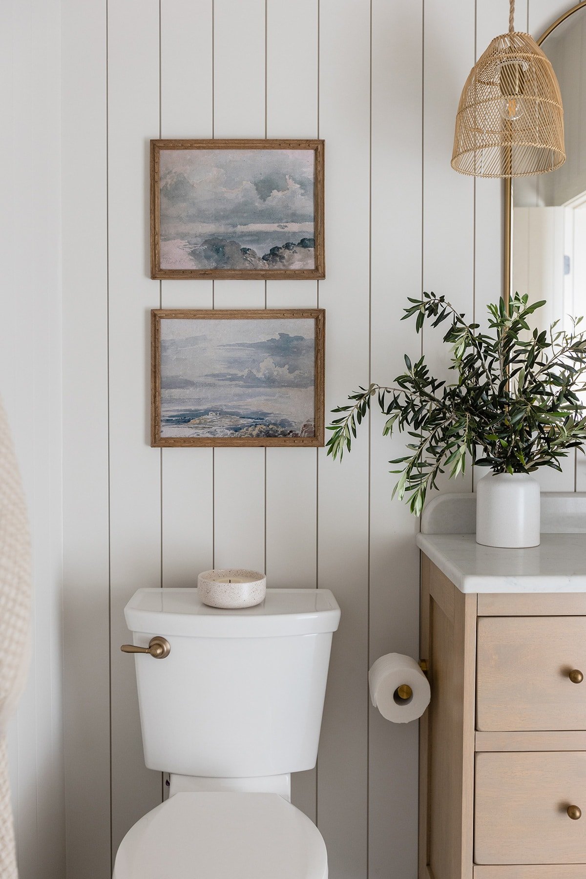 bathroom with sherwin williams egret white shiplap walls