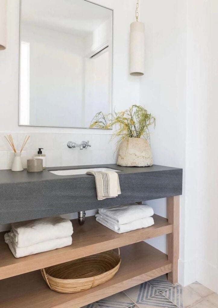 Bathroom Vanity Idea - An Open Shelf Below The Countertop (17