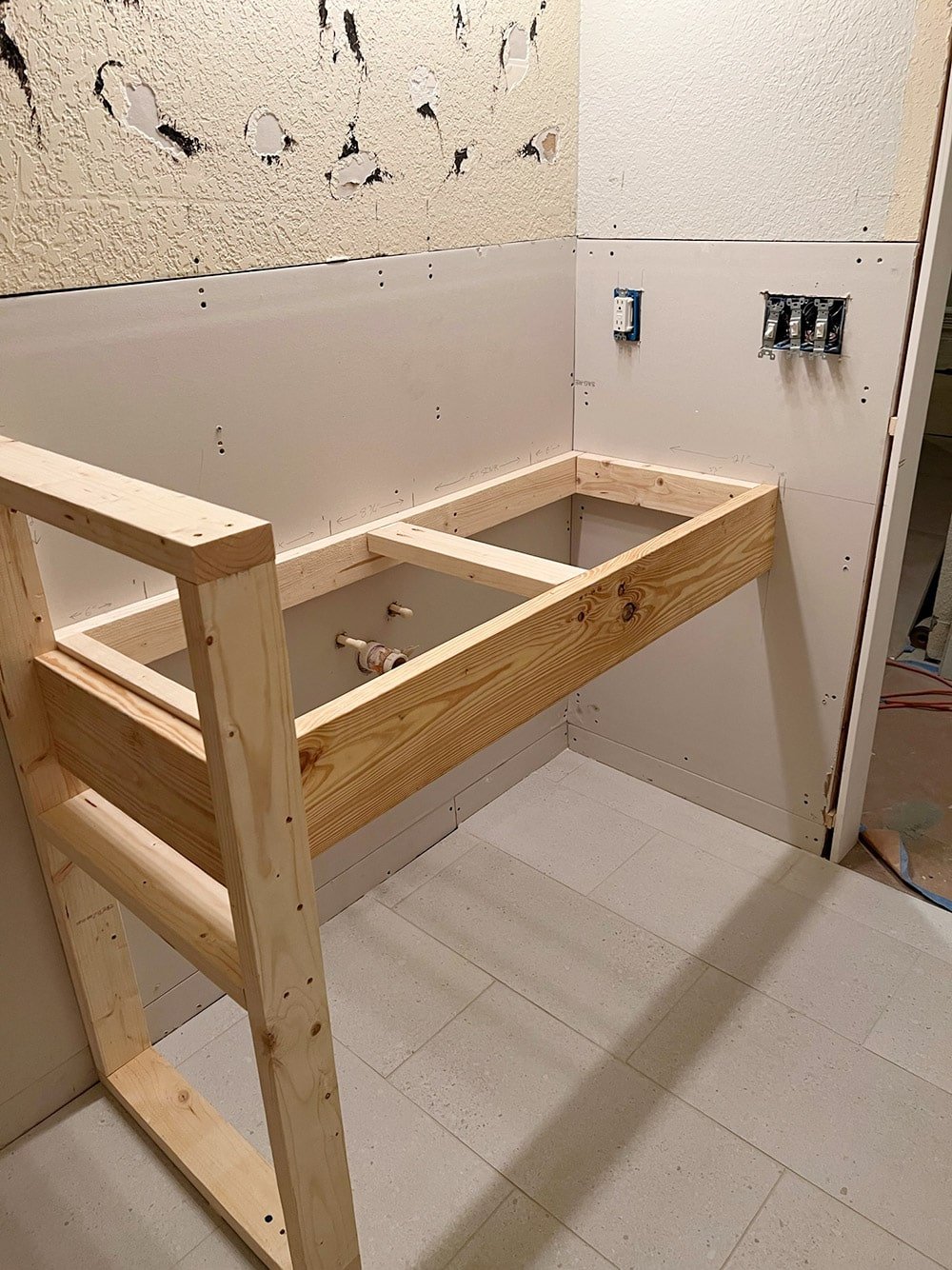 diy custom built in vanity framing