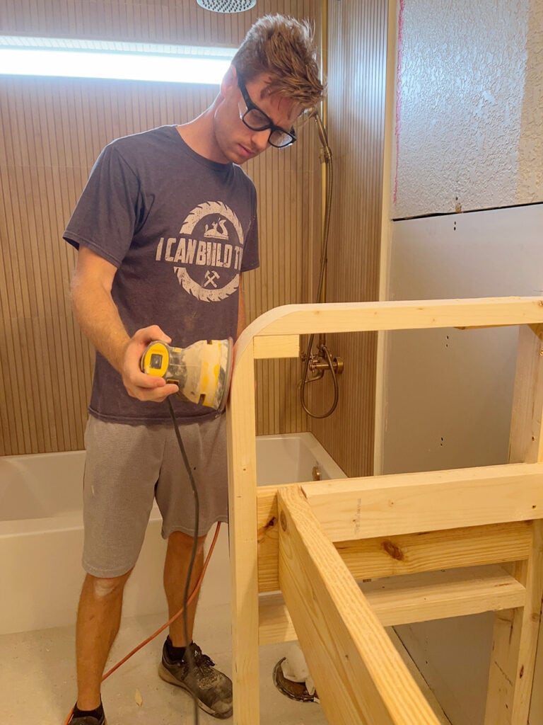 Custom built in bathroom vanity with microcement - Jenna Sue Design