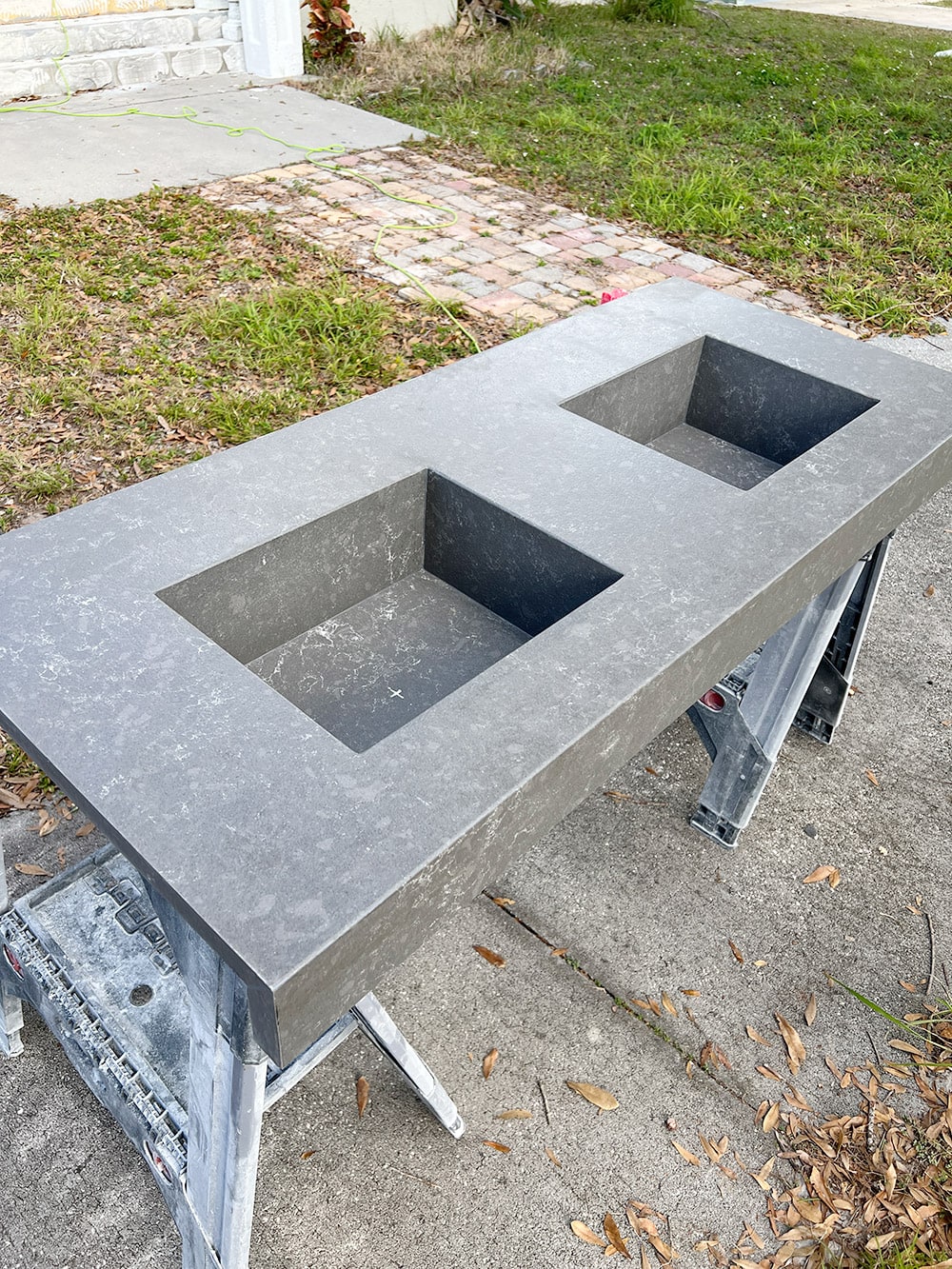 custom integrated quartz sink countertop