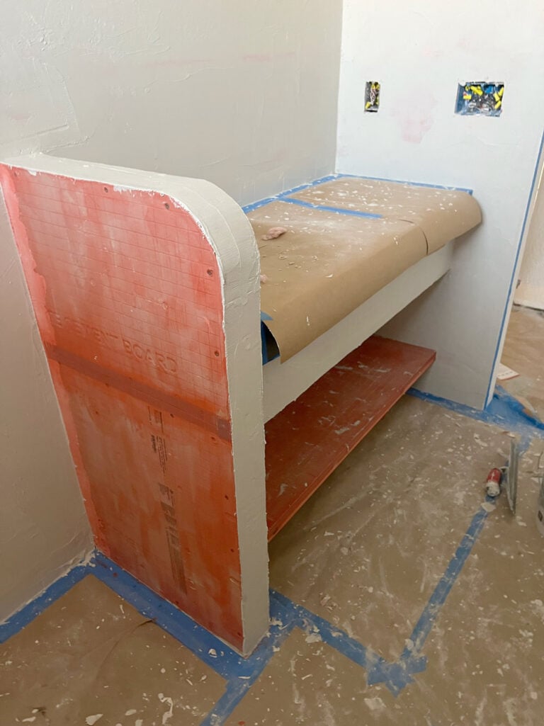Custom built in bathroom vanity with microcement - Jenna Sue Design