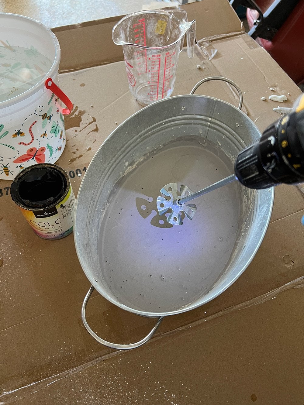 mixing microcement for a diy concrete planter