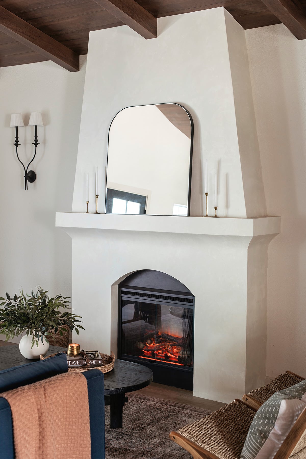 diy electric fireplace with venetian plaster 