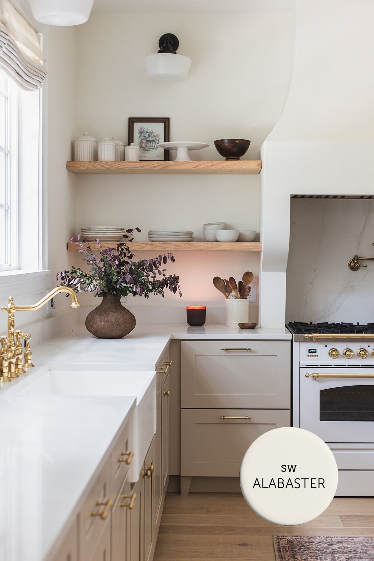 sherwin williams alabaster in a kitchen.