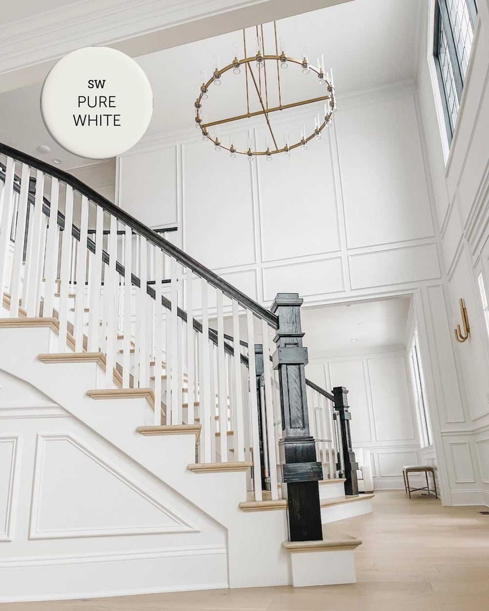 sherwin williams pure white foyer and staircase