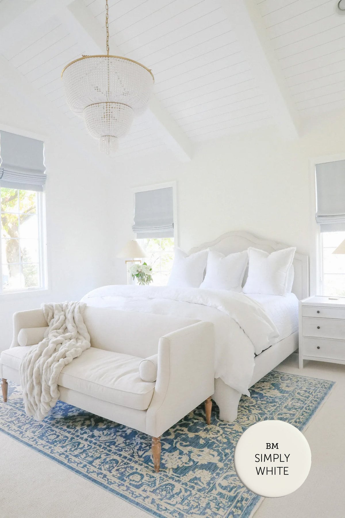 benjamin moore simply white walls in a bedroom