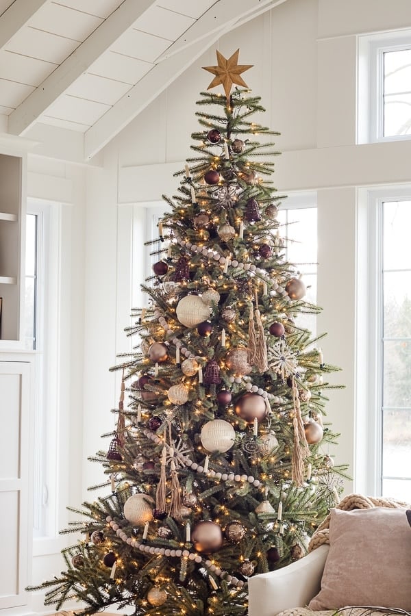 Christmas Tree with Black and Brass Ornaments - The Lilypad Cottage