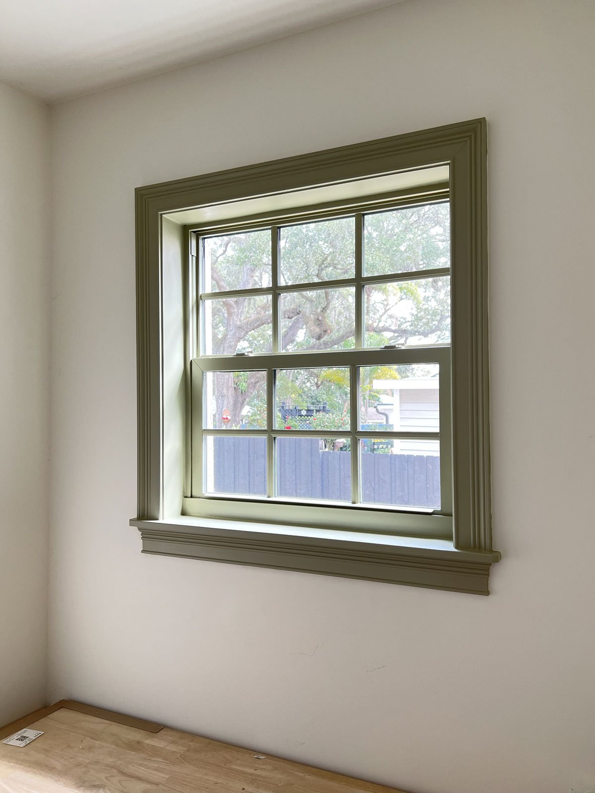 sherwin williams svelte sage painted vinyl window