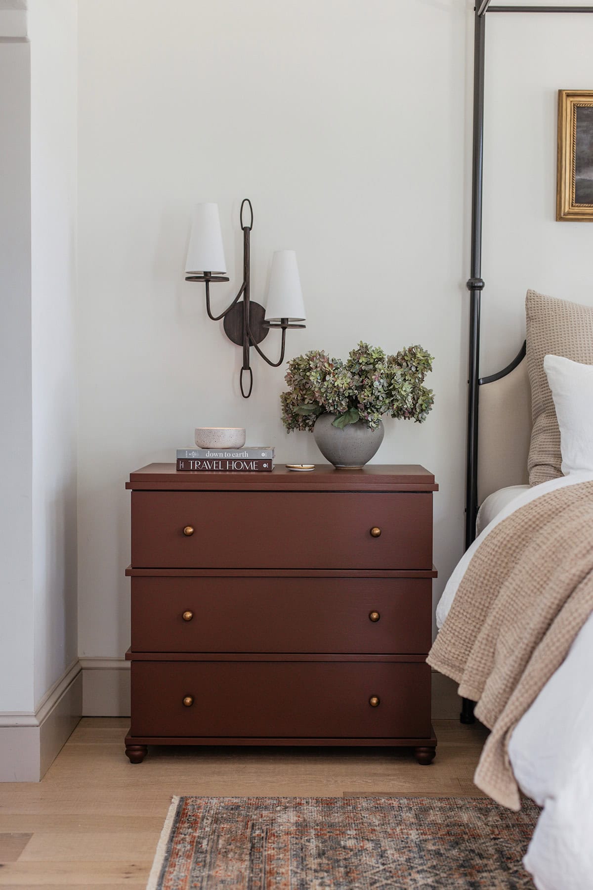 diy ikea malm chest nightstand makeover with dark brown burgundy paint
