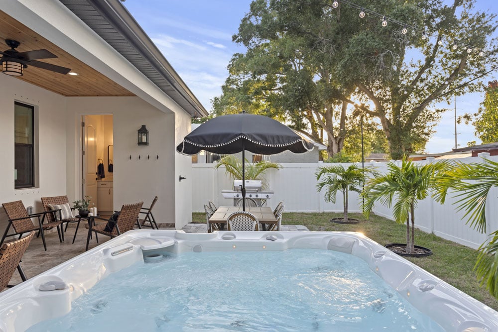 airbnb backyard with hot tub
