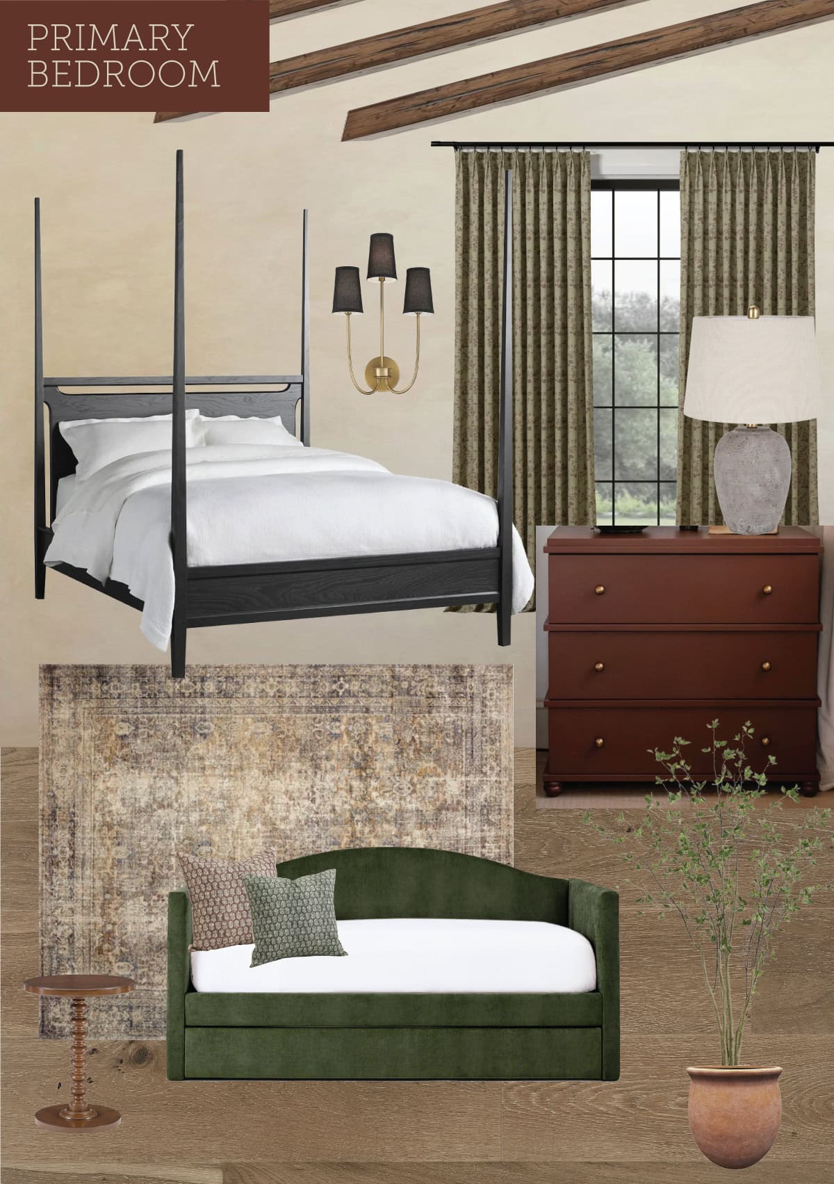 modern spanish style bedroom mood board
