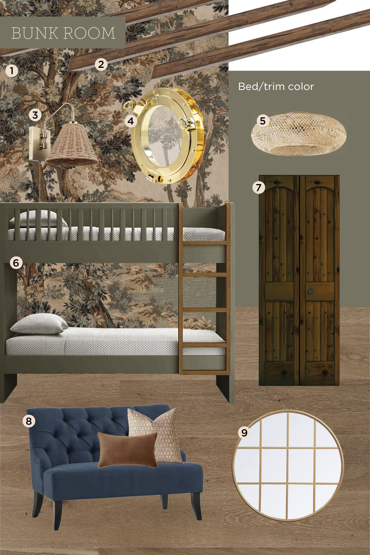 woodland forest mural bunk room design