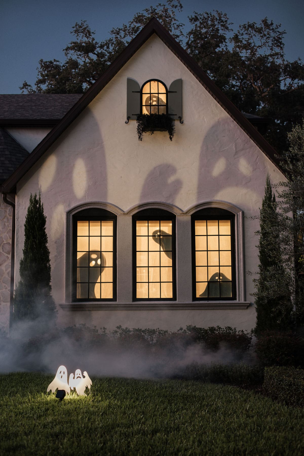 halloween ghost shadows with window silhouettes 
