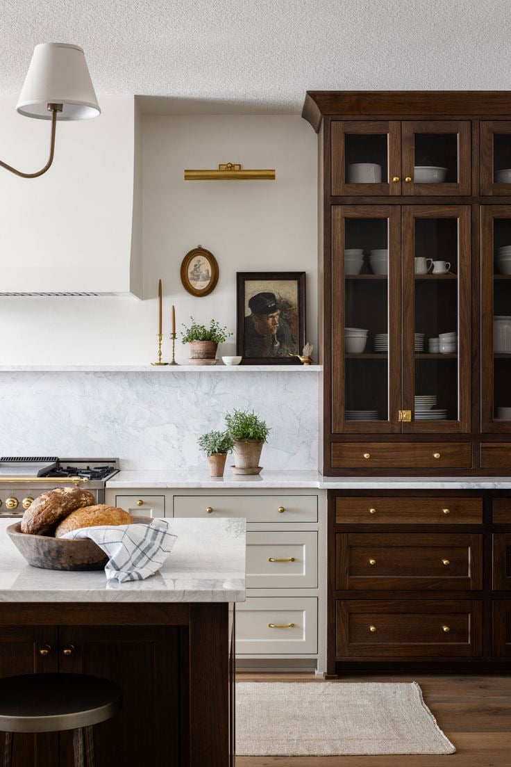 contrasting wood kitchen cabinets