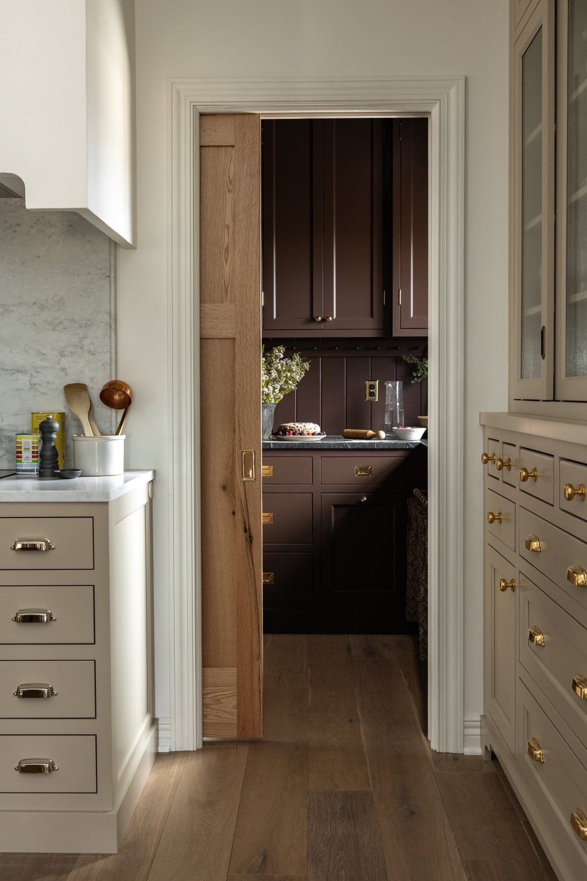 dark brown raisin kitchen cabinets. butler's pantry