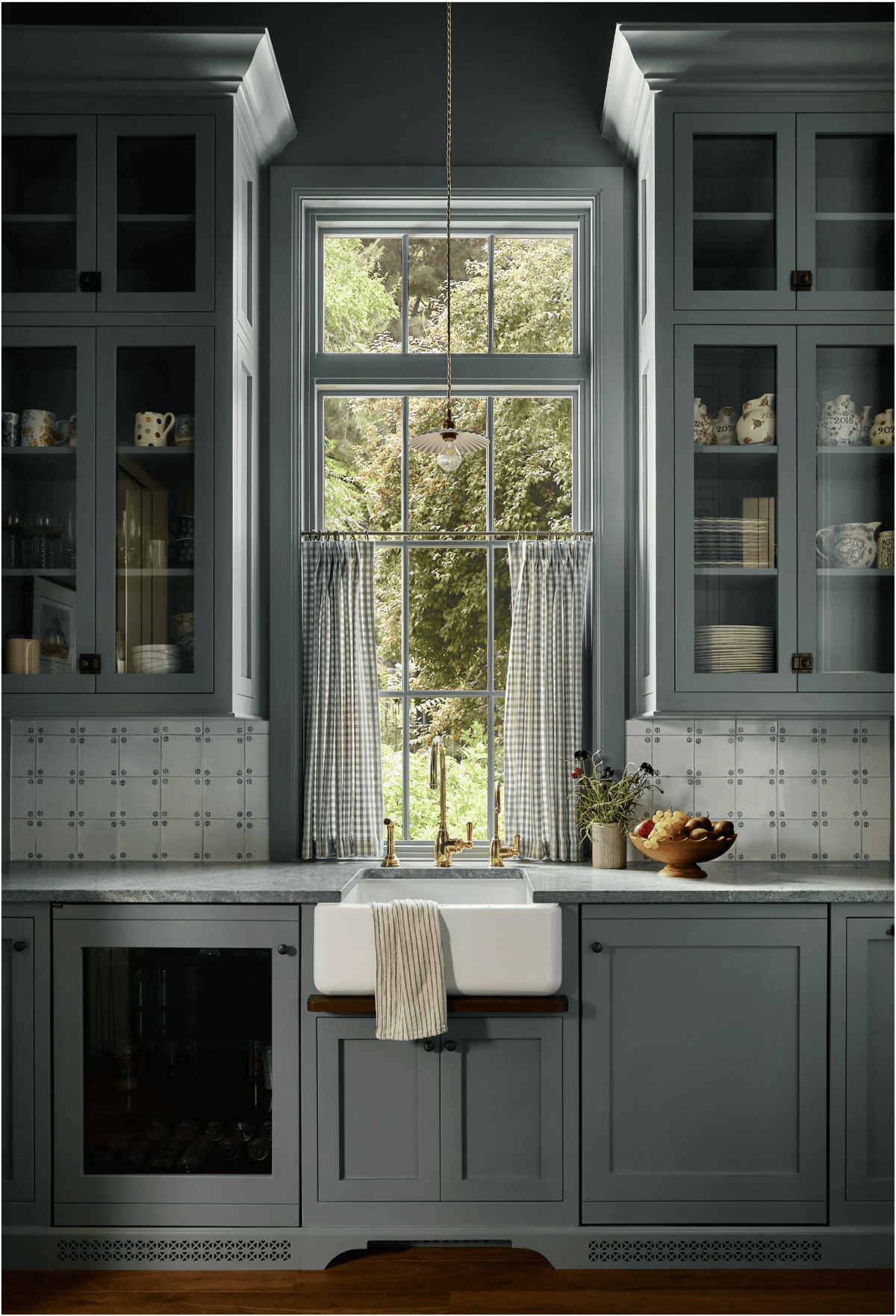 blue color drenched butlers pantry