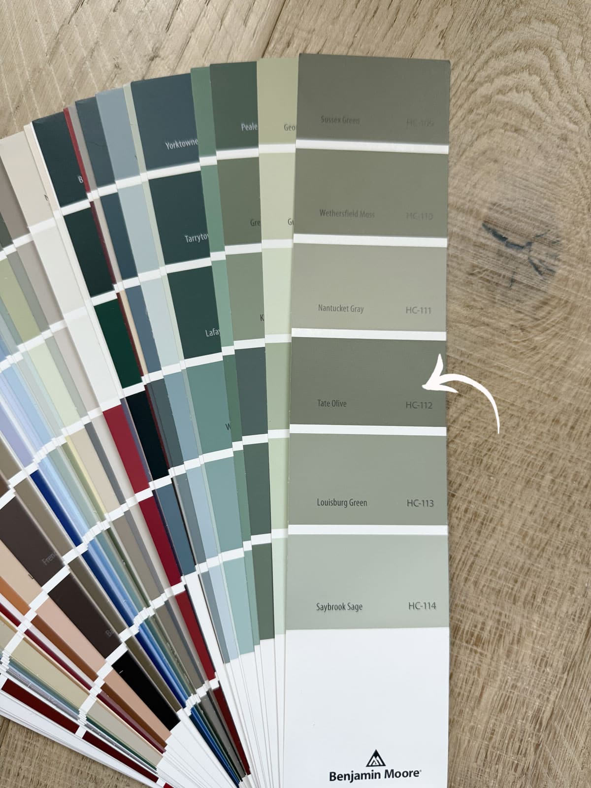 benjamin moore tate olive fan deck