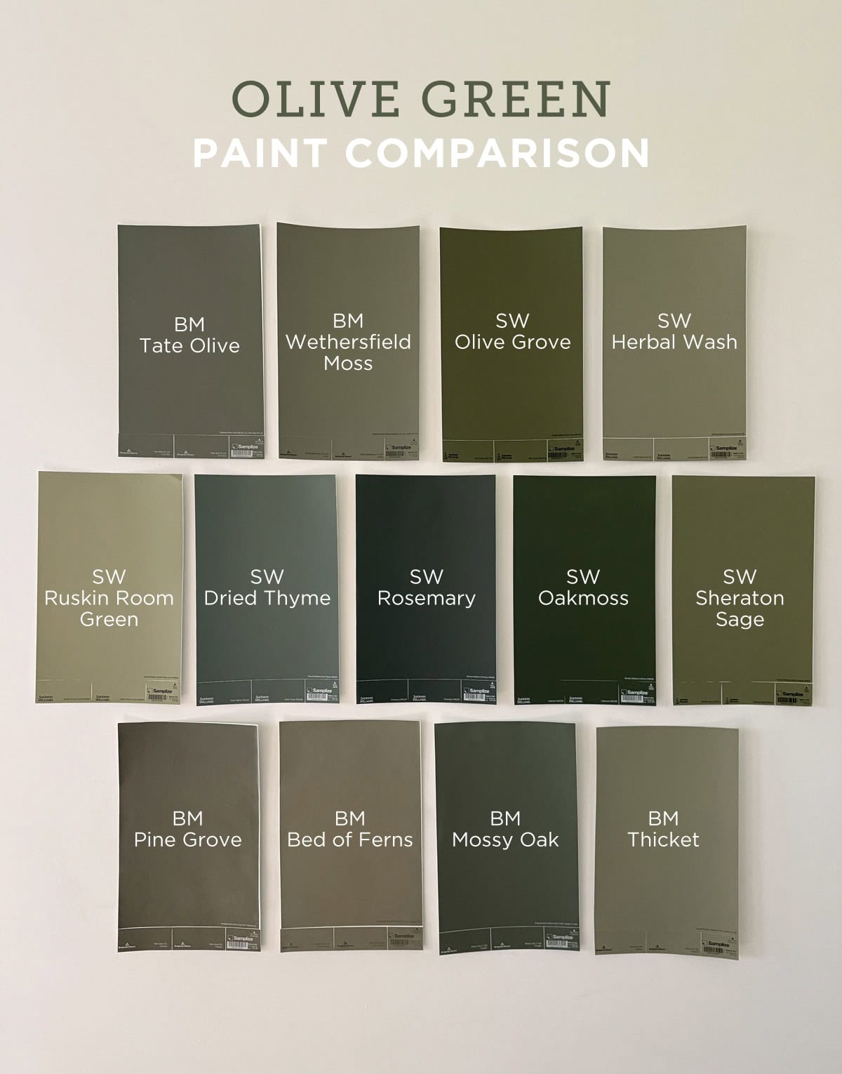 olive green paint samples side by side