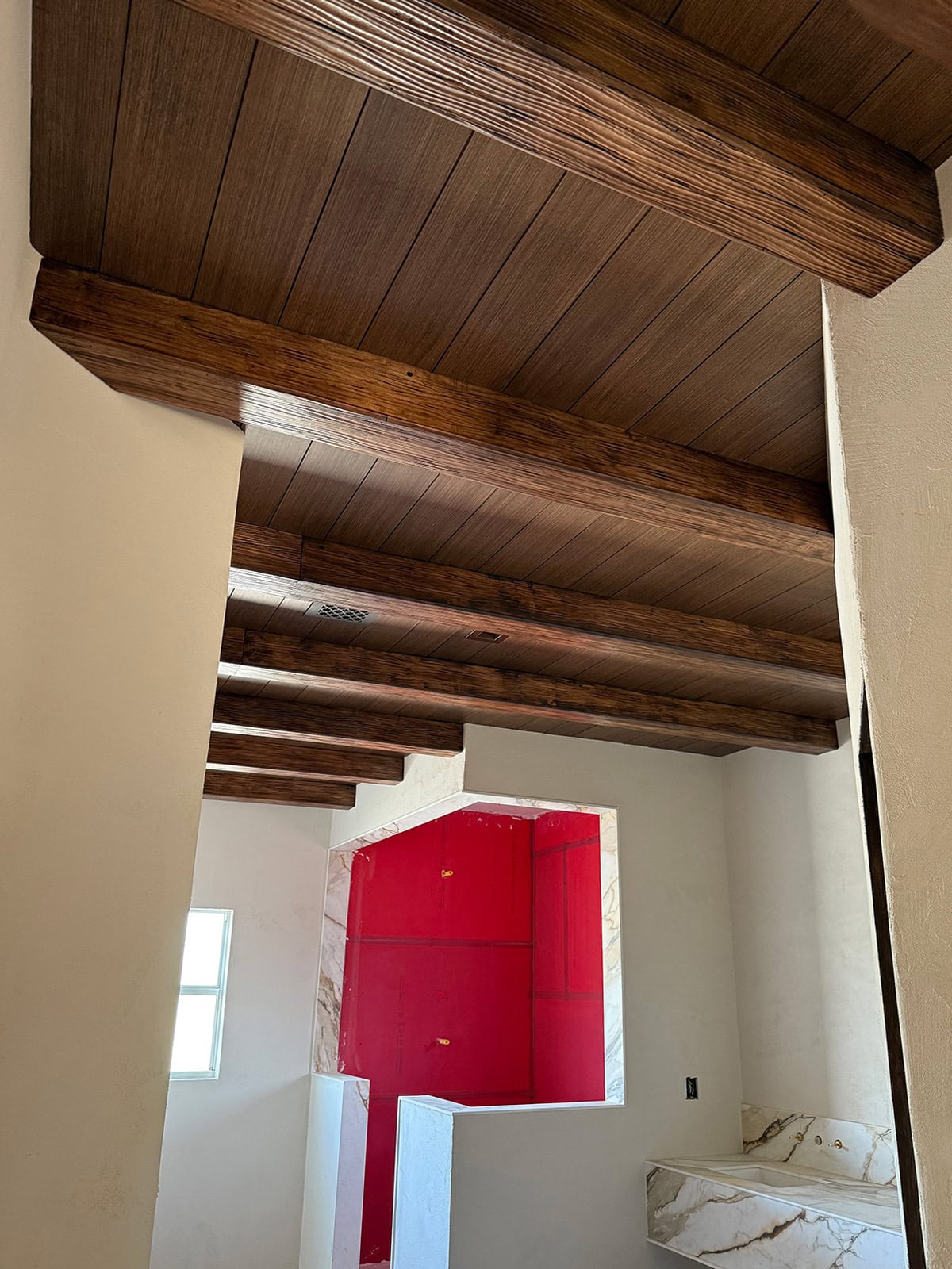 diy wood plank and beam ceiling tutorial