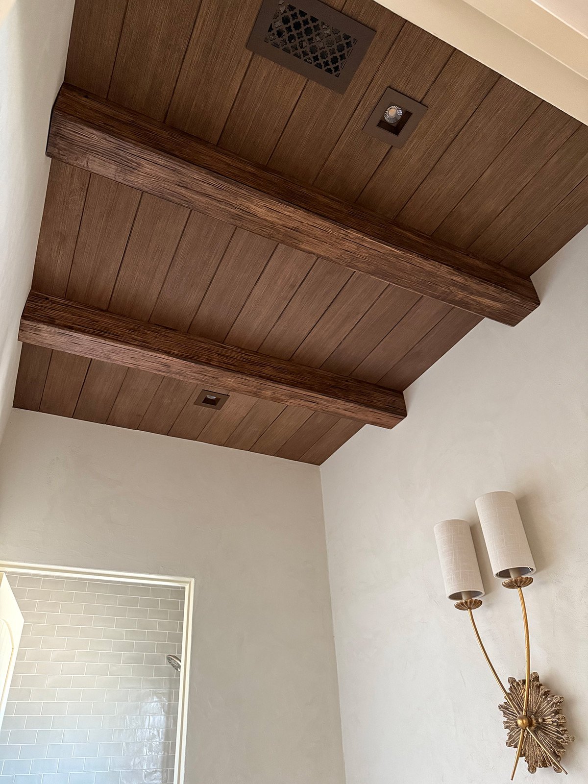 diy wood plank and beam ceiling tutorial