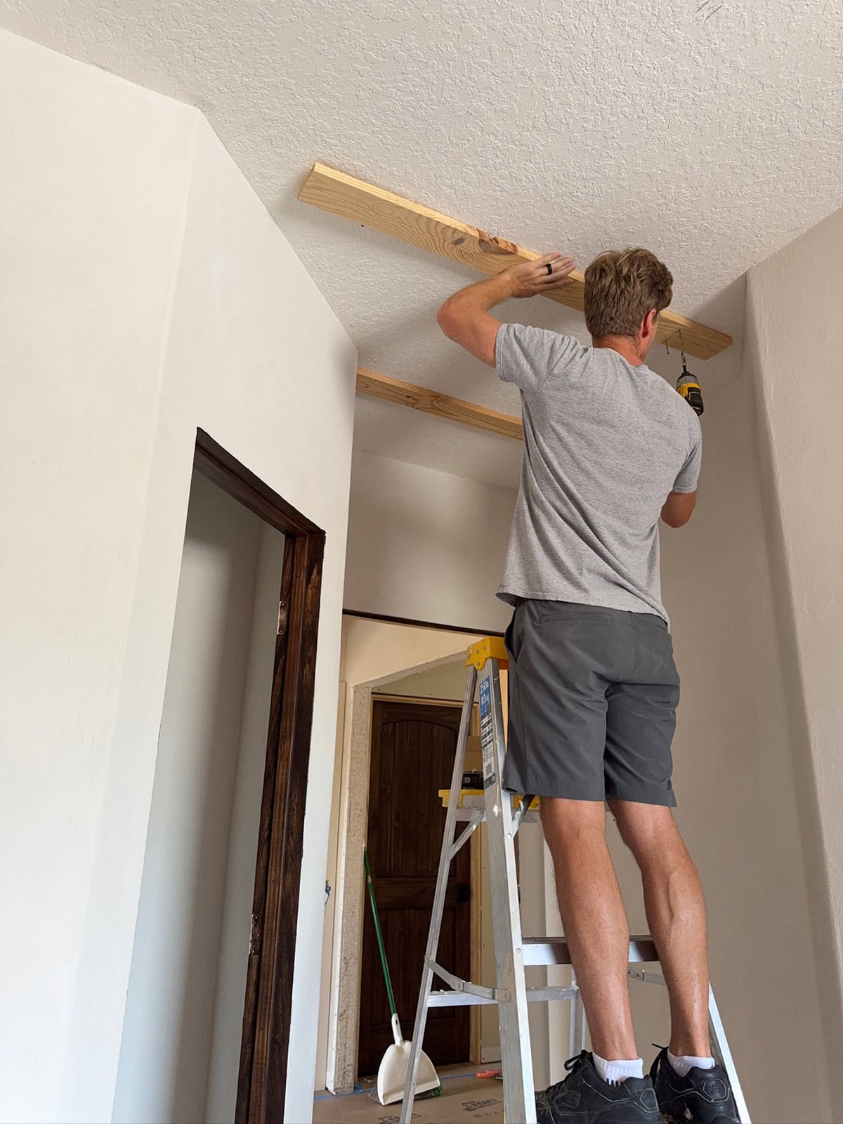 diy wood plank and beam ceiling tutorial