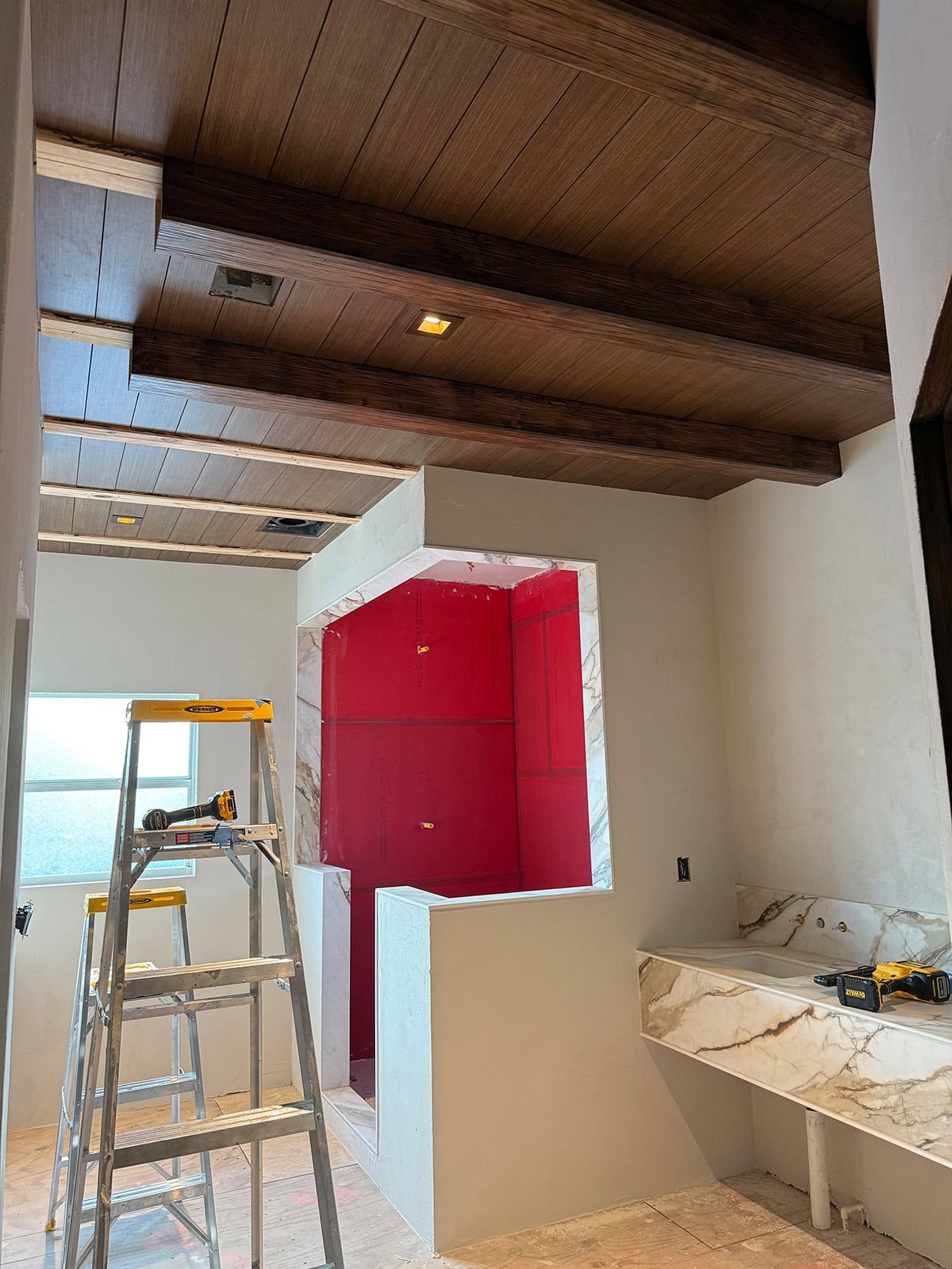 diy wood plank and beam ceiling tutorial