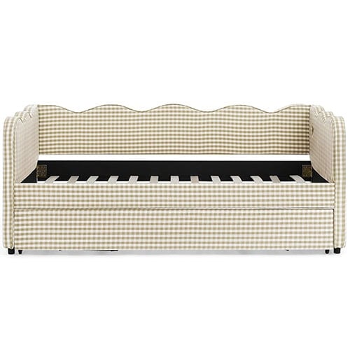 tan gingham wavy twin trundle bed