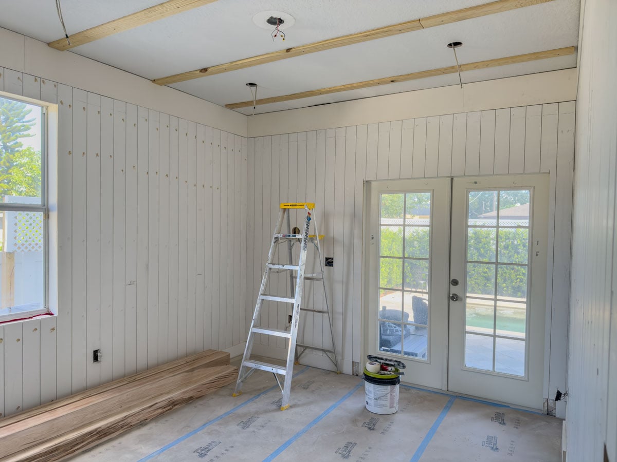 vertical shiplap bedroom walls