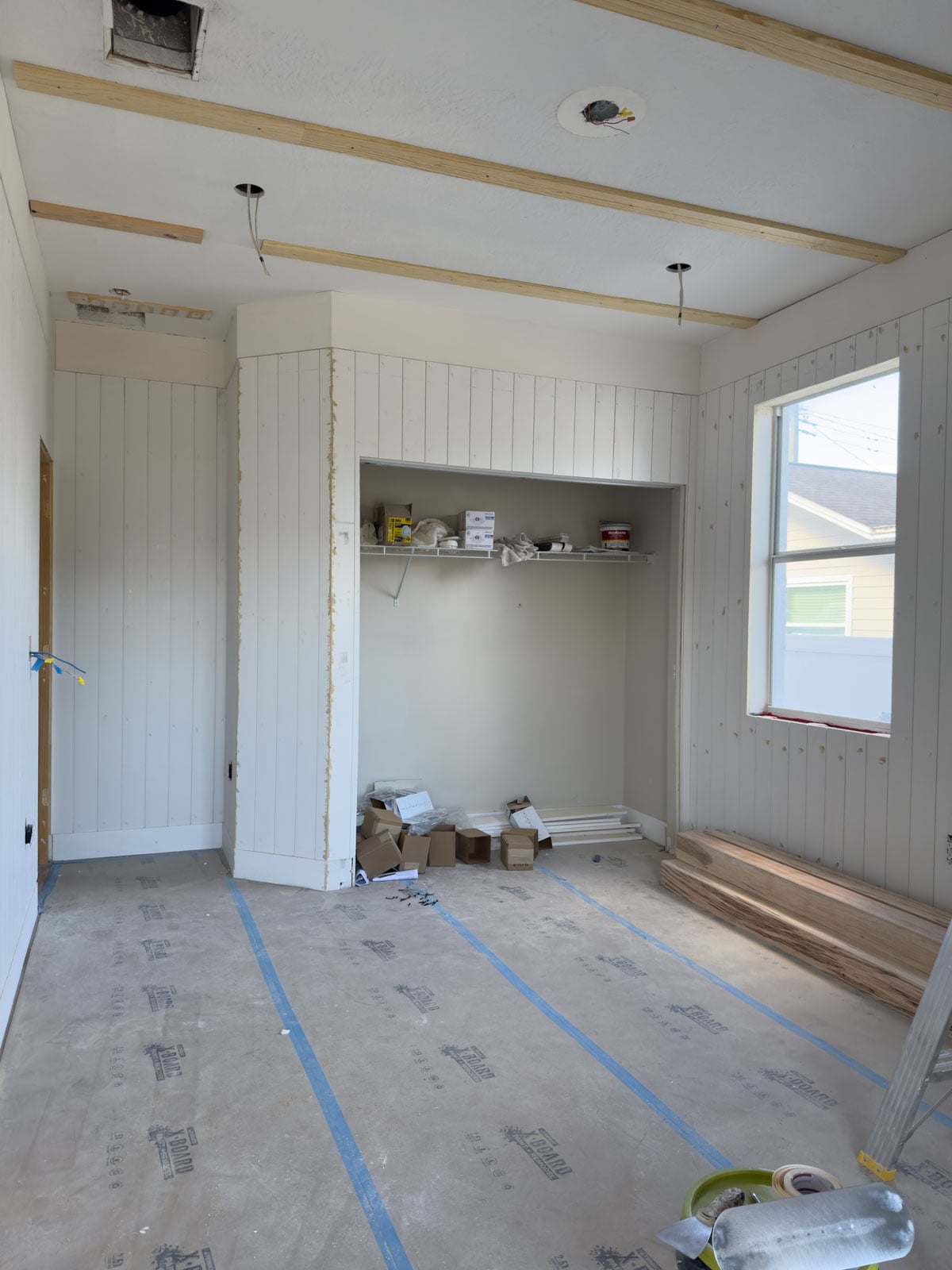 vertical shiplap bedroom walls